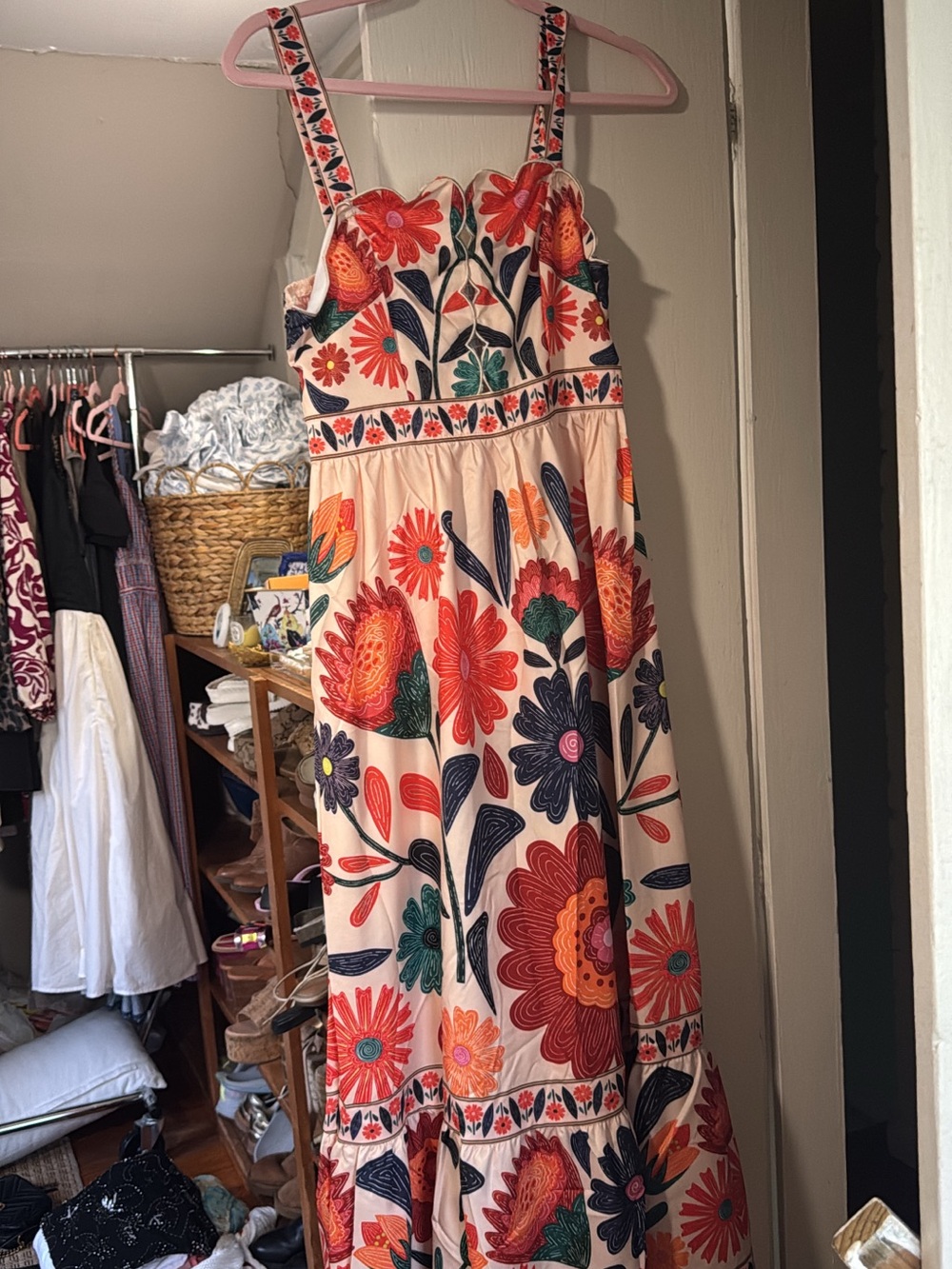 Floral Embroidered Midi Dress in Cream and Multicolor - Picture 2 of 2